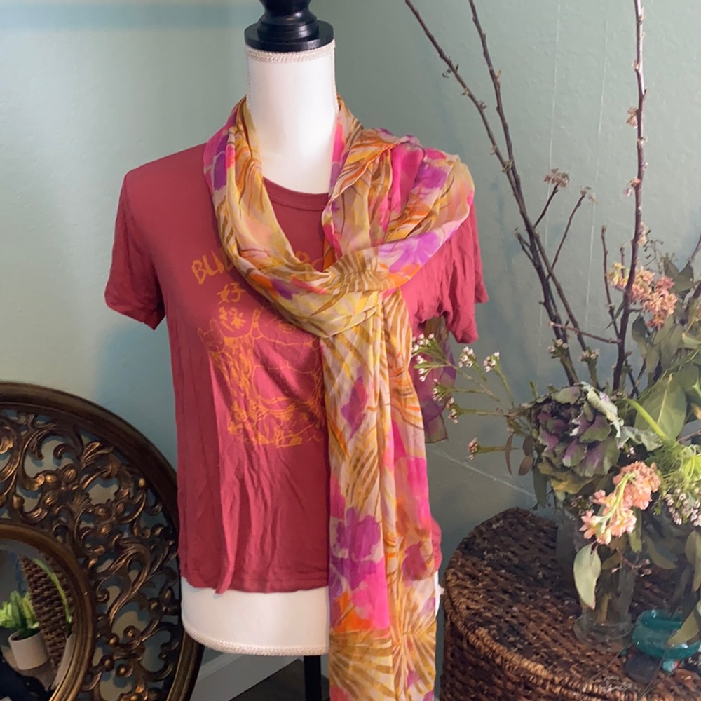 3/$20 Bright funky floral scarf pink orange purple